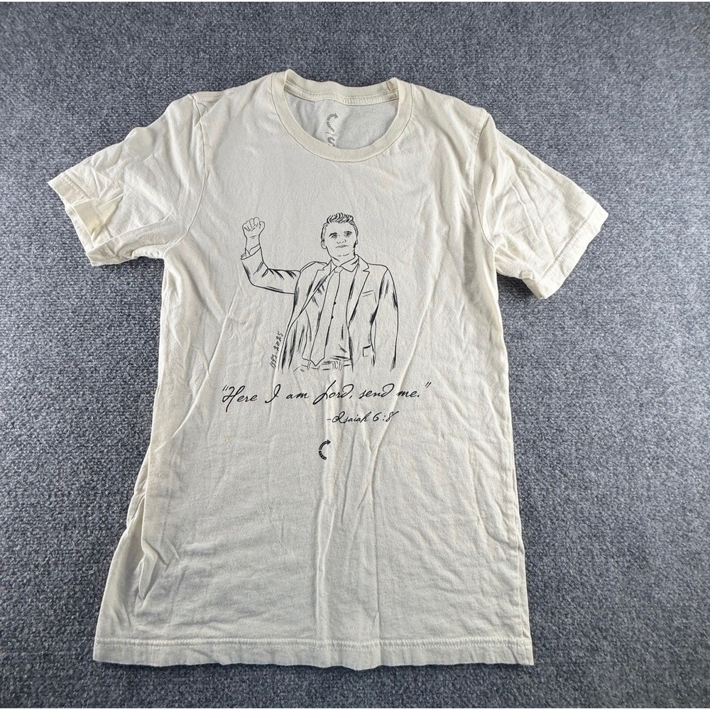 Charlie Kirk Logo Isaiah 6:8 Graphic Tee Cream Short Sleeve T-Shirt Small